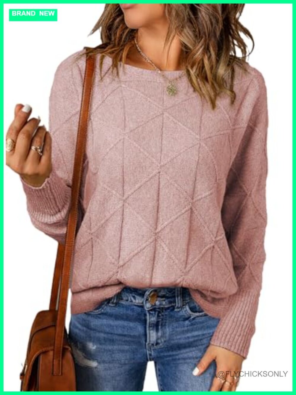 Womens Crewneck Batwing Sleeve Pullover Sweater Lightweight Knit
